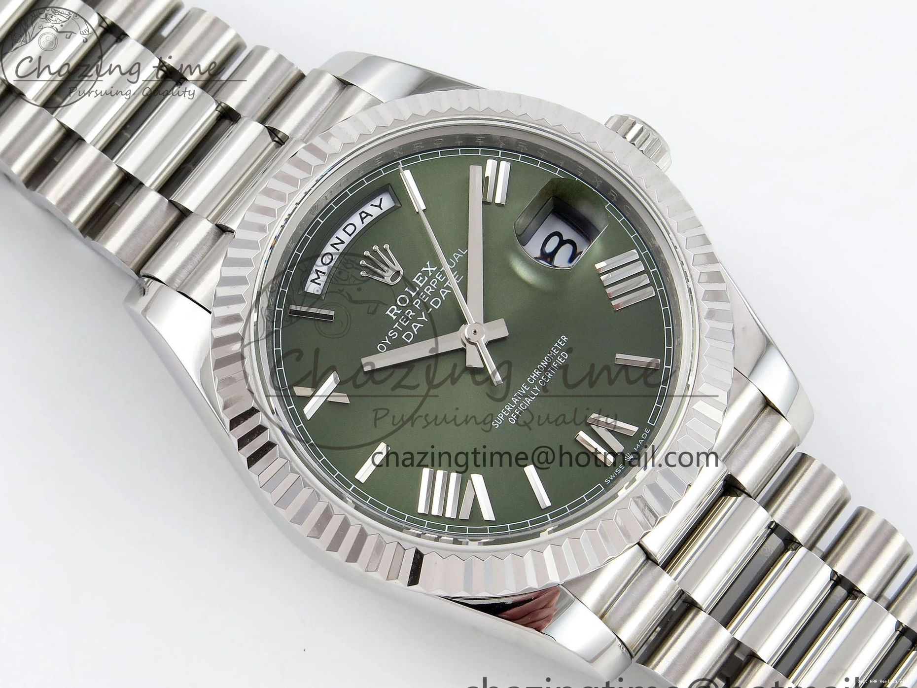 Best AAA Replica Sites Bracelet JDF 1440 V3 904L on TravelReady (Gain President 40 DayDate Weight) Steel VR3255 SS Dial Green Roman 1218